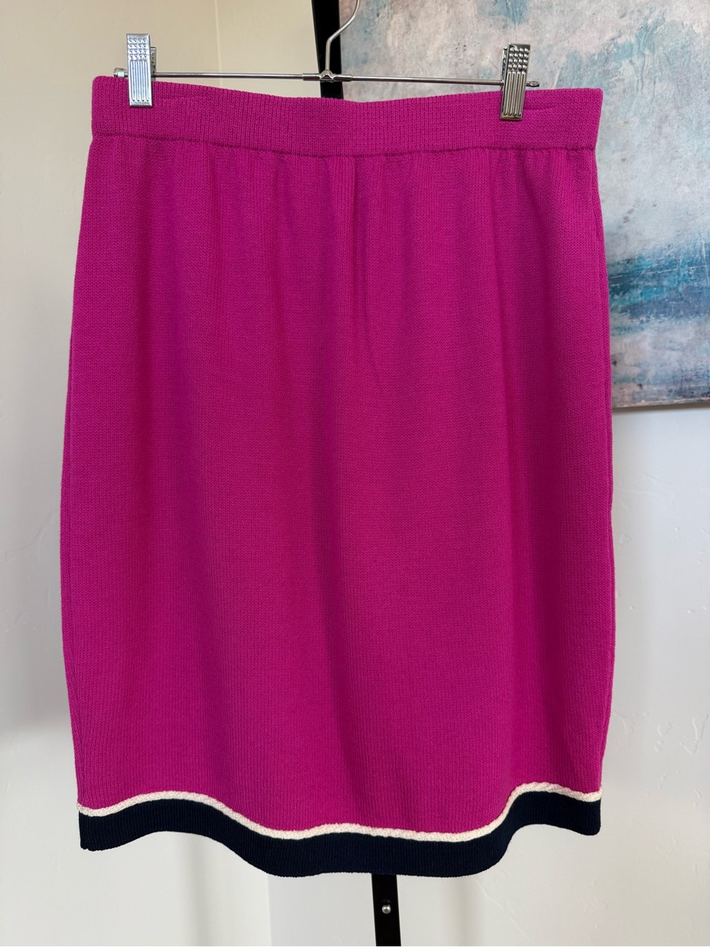 Vintage St John Collection By Marie Gray Knit Skirt Pink Navy USA Size 12